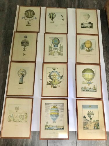 Set of Twelve French Balloon Prints - Highly Decorative C 1940