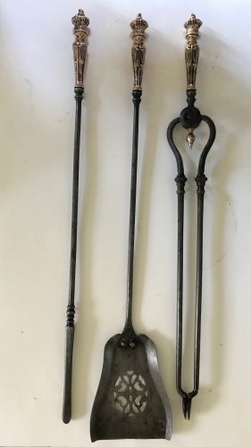 Pair of 19thc Brass Handled Steel Fire Irons