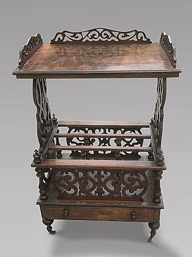 Victorian Walnut Inlaid Canterbury Whatnot