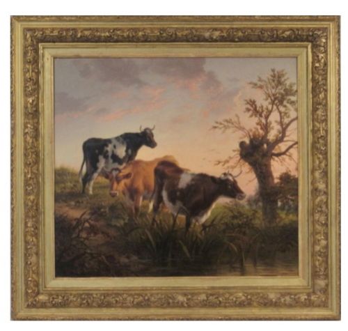 Thomas Sidney Cooper - Oil on Panel 'Cattle at Dusk'