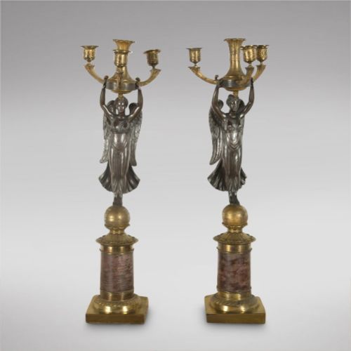 A Pair of Napoleonic French Empire Gilt and Bronze Candelabra
