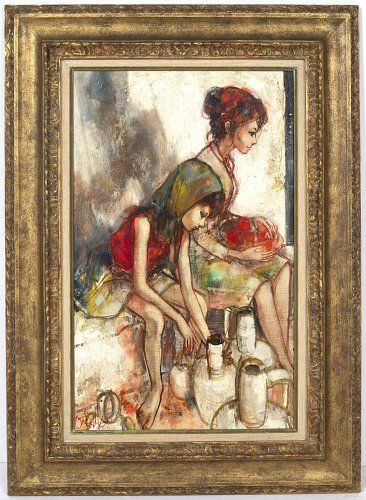 Jean - Baptiste Valadie, Oil on Board 'Les Marchandes'