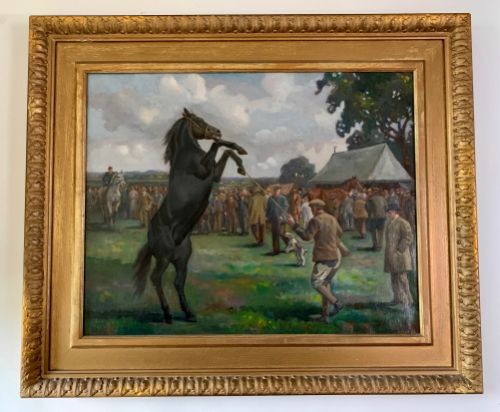 Geoffrey Moreland C1950 - Oil on Canvas - Horse Rearing at Sales