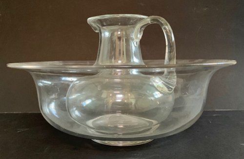 A 19th C Glass Wash Basin and Jug