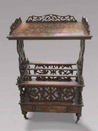 Victorian Walnut Inlaid Canterbury Whatnot

