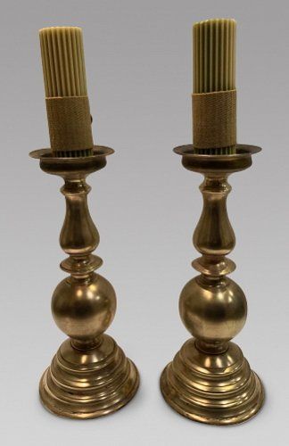 A Pair of Turned Brass Pricket Candlesticks
