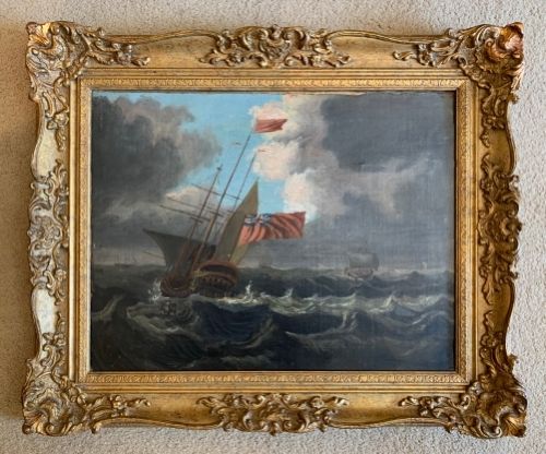 A 19thc Oil on Canvas 'Ship in Rough Seas'