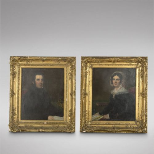 Edward Hastings - A Pair of Oils on Canvas - Portraits of Isaac and Sarah Love Mid 19thc