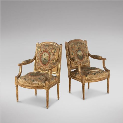 A Pair of French Louis Xvi Late 19th Century Armchairs
