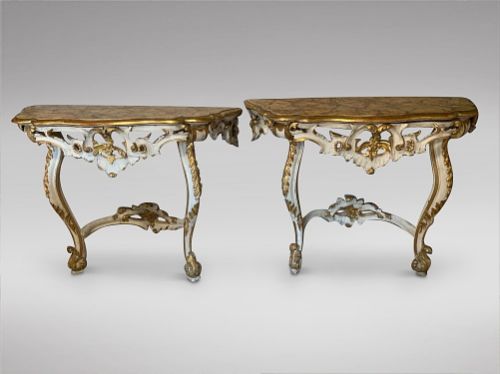 A Pair of Louis Xv Giltwood Console Tables for Restoration