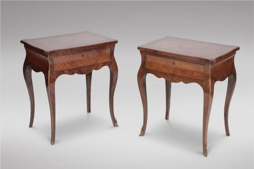 A Pair of Kingwood and Marquetry Bedside Tables