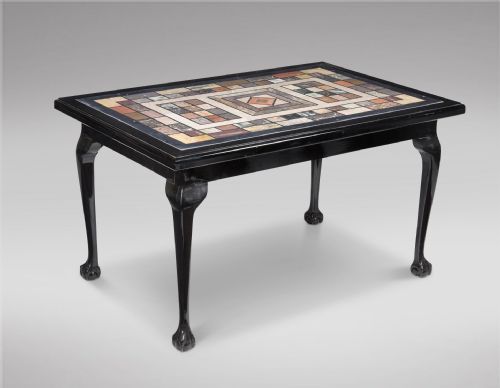 Black Lacquered Centre Table with Attractive Marble Inset