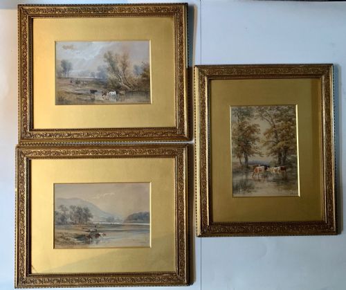 H Earp Senior - Set of Three Watercolours of Cattle C1890