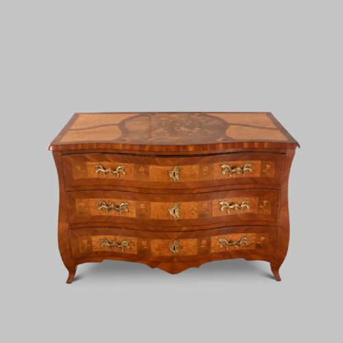 Walnut and Bird's Eye Maple Bombe Commode