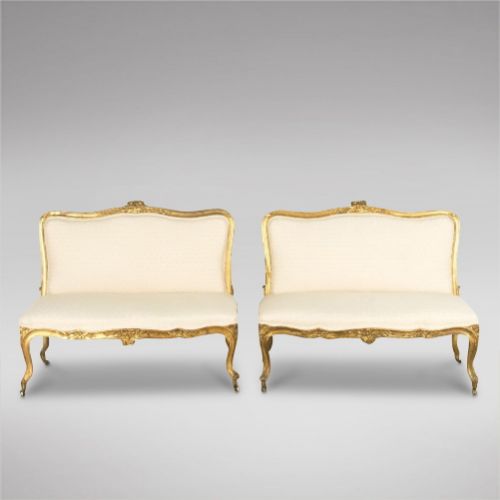 A Pair of 19th Century Gilt and Upholstered Banquettes.

