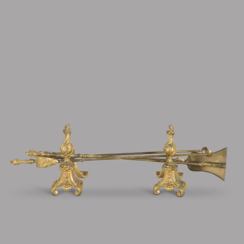 A Set of 19thc Fire Irons with Stands