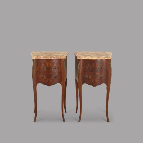 Pair of French Serpentine Side Tables with Marble Tops