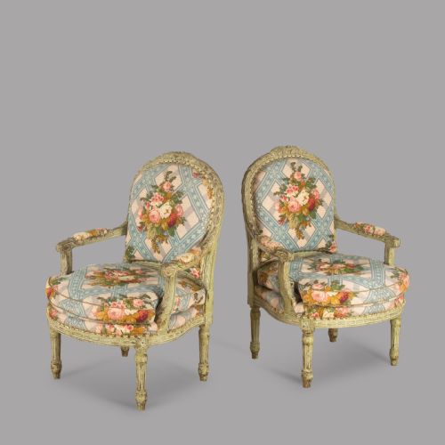Pair of Louis Xvi Style Green Painted Fauteuils