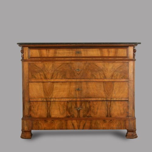 Mid 19th Century Walnut Chest of Drawers with Black Marble Top