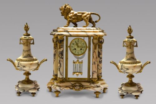 A 19thc French Marble Clock Set