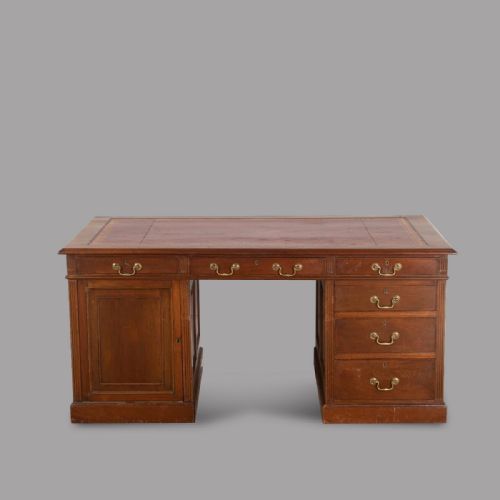 fig 1. English 19th Century Walnut Pedestal Desk