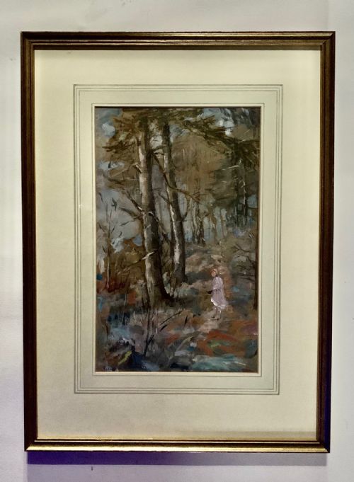 Sine Mackinnon - Woodland Path with Figure - Gouache