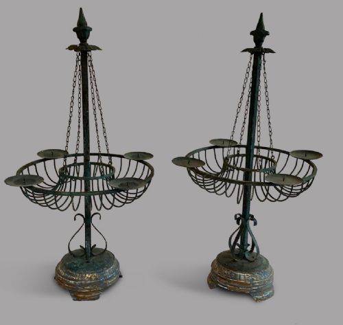 A Pair Scandinavian Metal Four Candle Candelabra