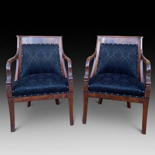 A Pair of Mahogany Armchairs, Ca. 1840-60