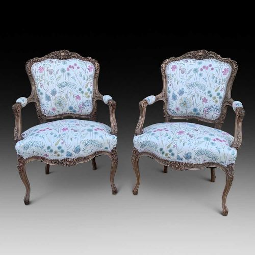 A Pair of Bleached Walnut Armchairs, Ca. 1840-60