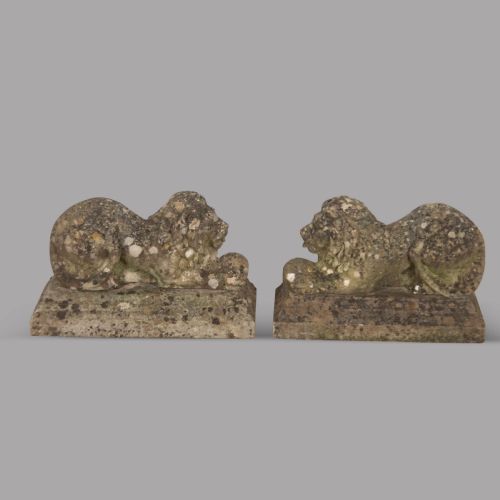 Pair of Recumbent Stone Lions