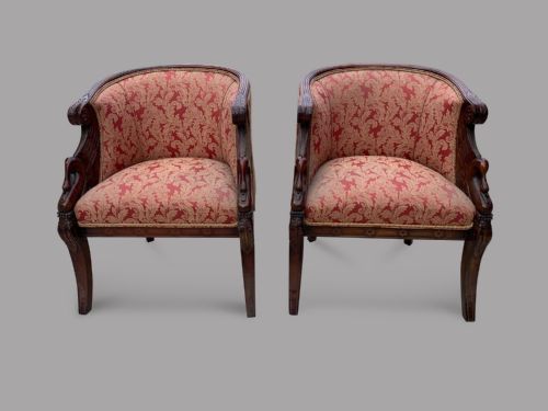 A Pair of Attractive Carved Mahogany Tub Shaped Chairs