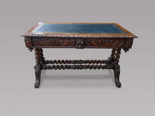 A Victorian Carved Oak Library Desk