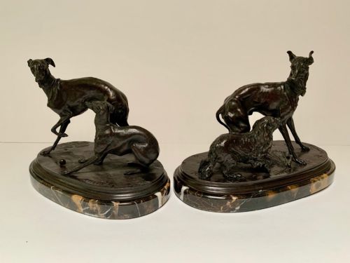 fig 1. Pierre Jules Mene - Bronze Pair of Whippet,Greyhound and Spaniel