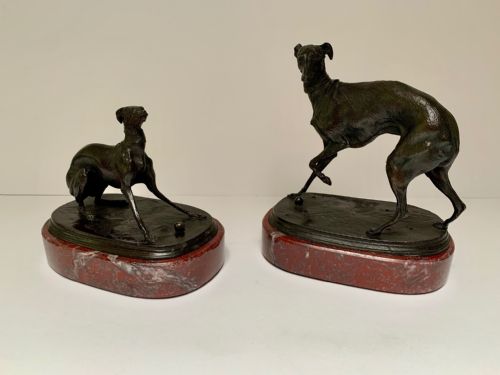After Pierre Jules Mene - Pair of Bronze Dogs- Whippet and Greyhound