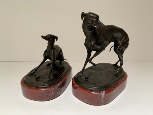 fig 1. After Pierre Jules Mene - Pair of Bronze Dogs- Whippet and Greyhound