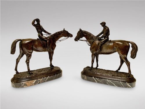 Jules Moigniez - Bronze Pair of Racehorses and Jockeys