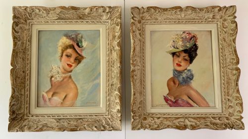 Jules Gustave Lempereur - Pair Parisian Ladies - Oils on Canvas