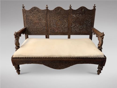 A Burmese Rosewood Hand Carved Settee