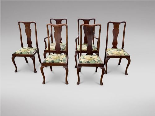 A Set of Six 19thc Queen Anne Style Dining Chairs