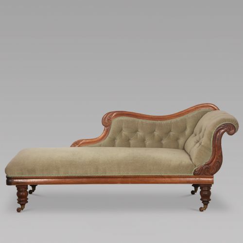 19thc English Buttoned Upholstered Chaise Longue