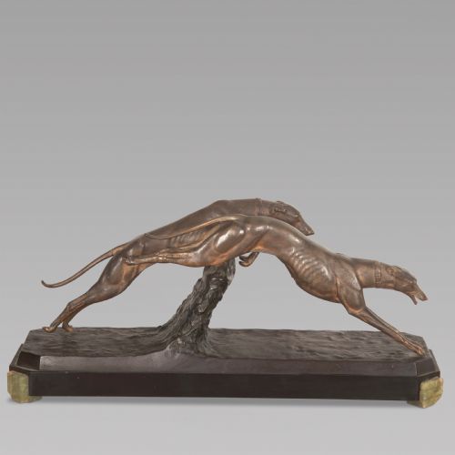 A Charles Charles French Art Deco Bronze Two Greyhounds