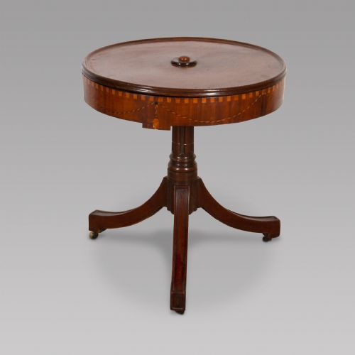 Mid 19th Century Mahogany Inlaid Drum Table