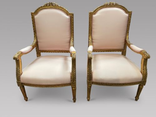 A Pair of French Giltwood Fauteuils