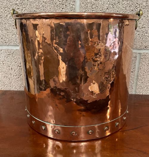 A 19thc Copper Cylindrical Log Bucket