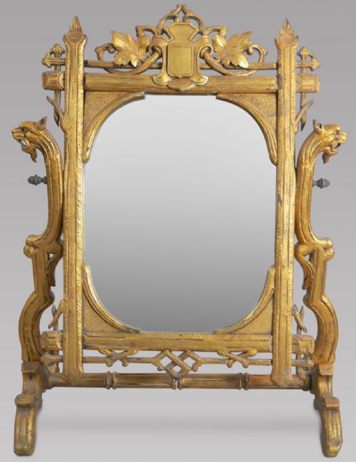 A Large Late 19th Century Carved Giltwood Swing Toilet Mirror