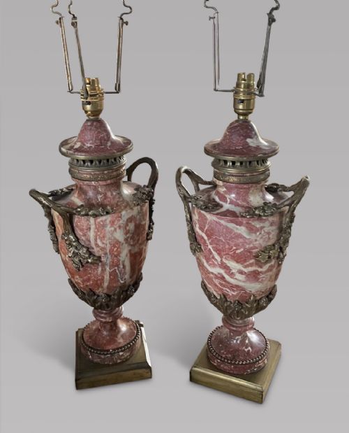 A French Pair Marble and Ormolu Lamps