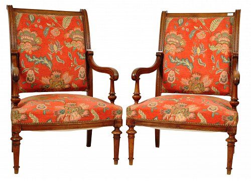 A Pair of 19thc Walnut Framed Armchairs