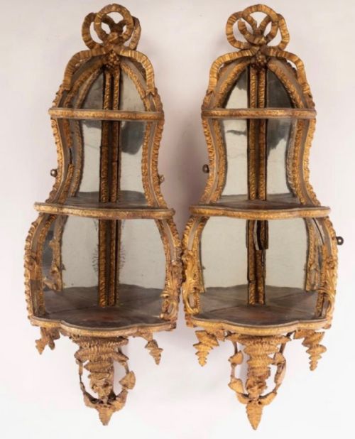 A Pair French Gesso Corner Shelves