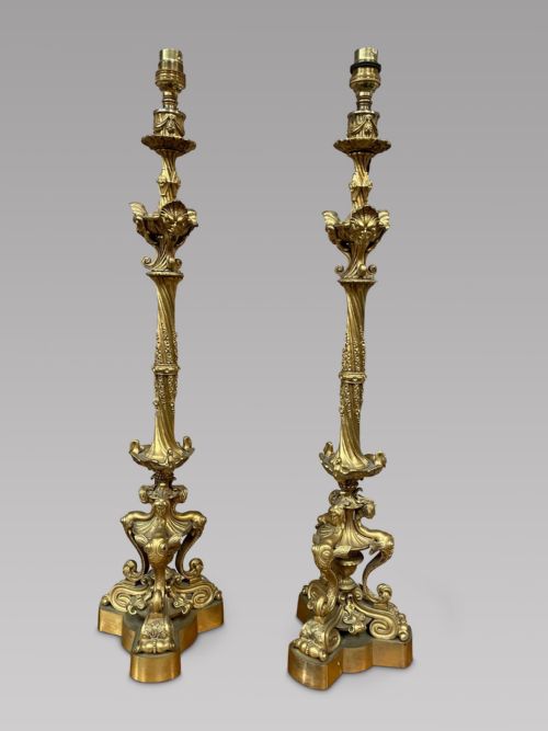 A Fabulous Pair of French Gilt Bronzed Lamps