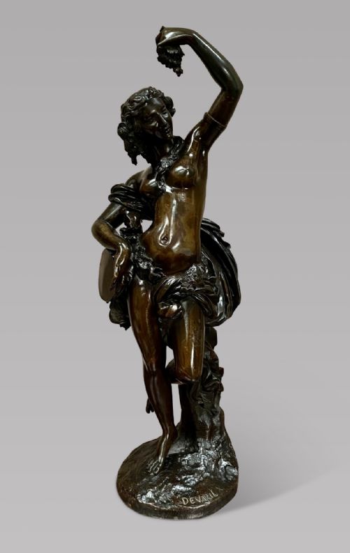 François Théodore Devaulx - Bronze Semi Naked Woman with Grapes